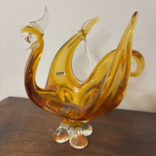 LORRAINE ART GLASS SWAN BOWL OR CENTRE PIECE HANDBLOWN 1960'S-1970'S CANADIAN