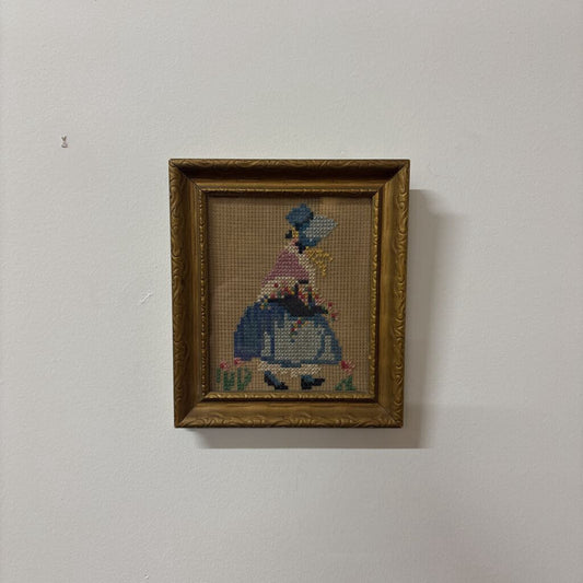 NEEDLE POINT FRAMED VICTORIAIN GIRL