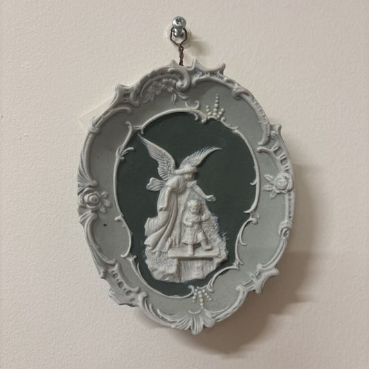 ANGEL PROTECTING CHILDERN MEDALLION FOR WALL CIRCA1900'S JASPERWARE