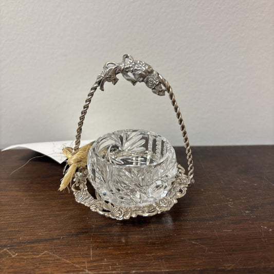 STERLING SILVER 835 FILIGREE BASKET WITH CRYSTAL PINWHEEL STARCUT DESIGN INSERT