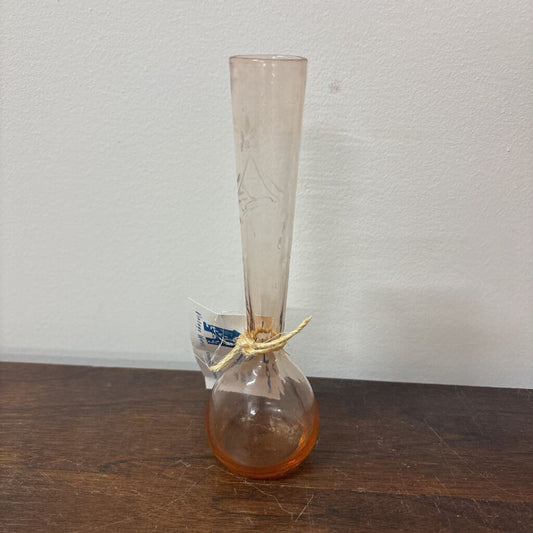 BUD VASE PINK/PEACH HANDBLOWN WITH ETCHED FLORAL DESIGN