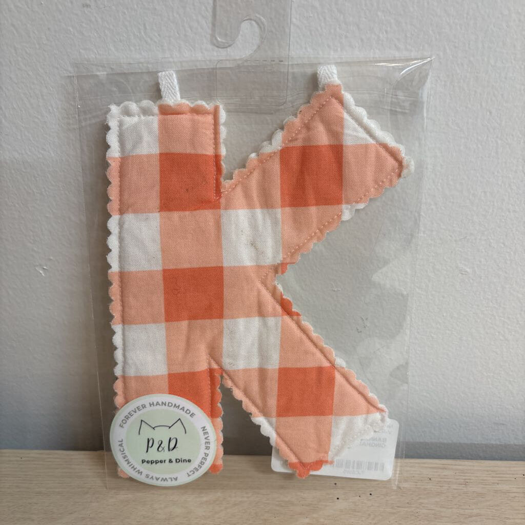 BANNER LETTER - "K" ORANGE GINGHAM
