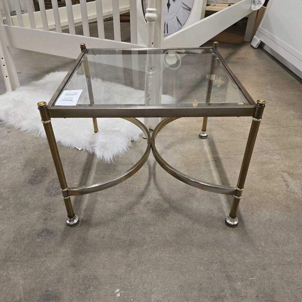 BRASS & GLASS END TABLE