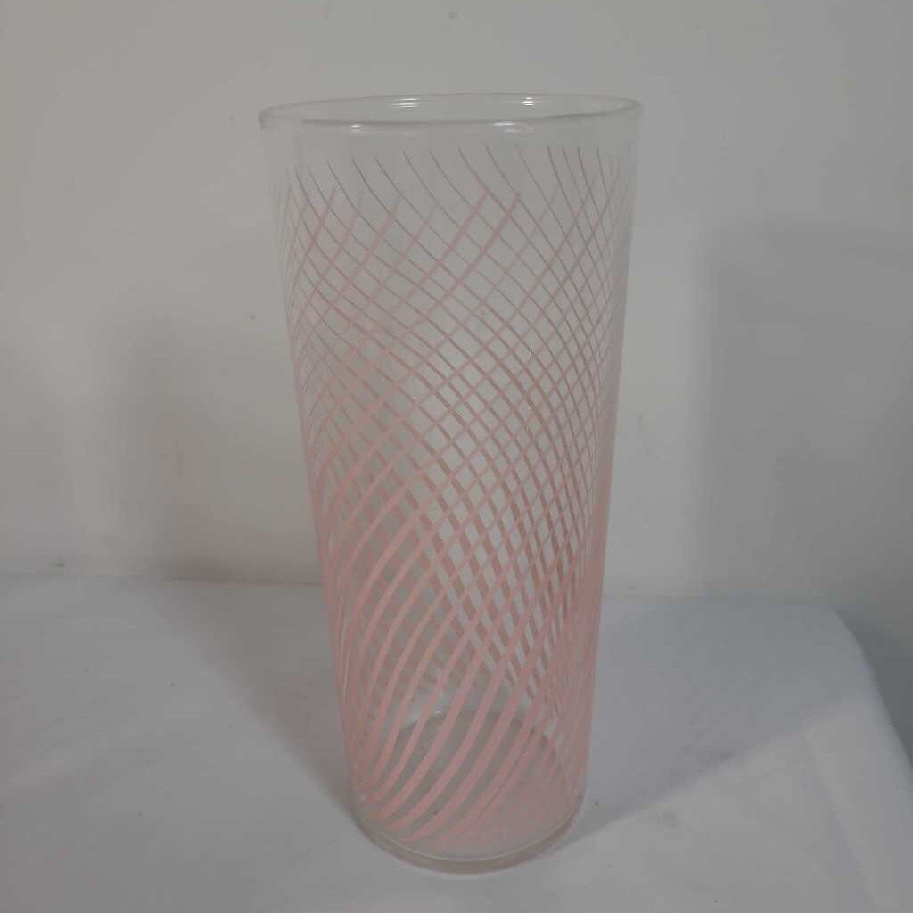 S/8 PINK SWIRL GLASSES IN A BLAK METAL CARRIER
