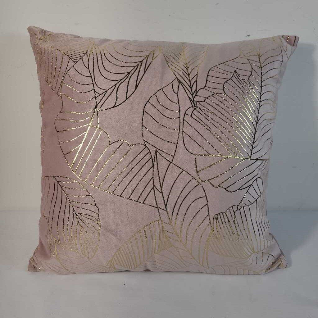 PINK PILLOW W/ GOLD LEAVES