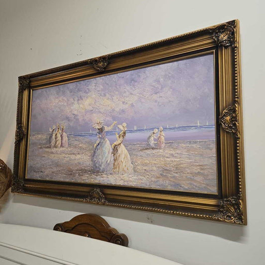 VTG MARIE CHALOT BEACH SCENE OIL PAINTING