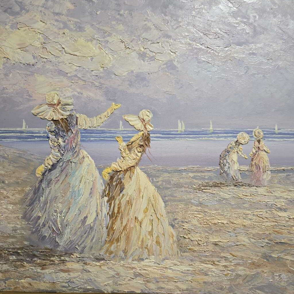 VTG MARIE CHALOT BEACH SCENE OIL PAINTING