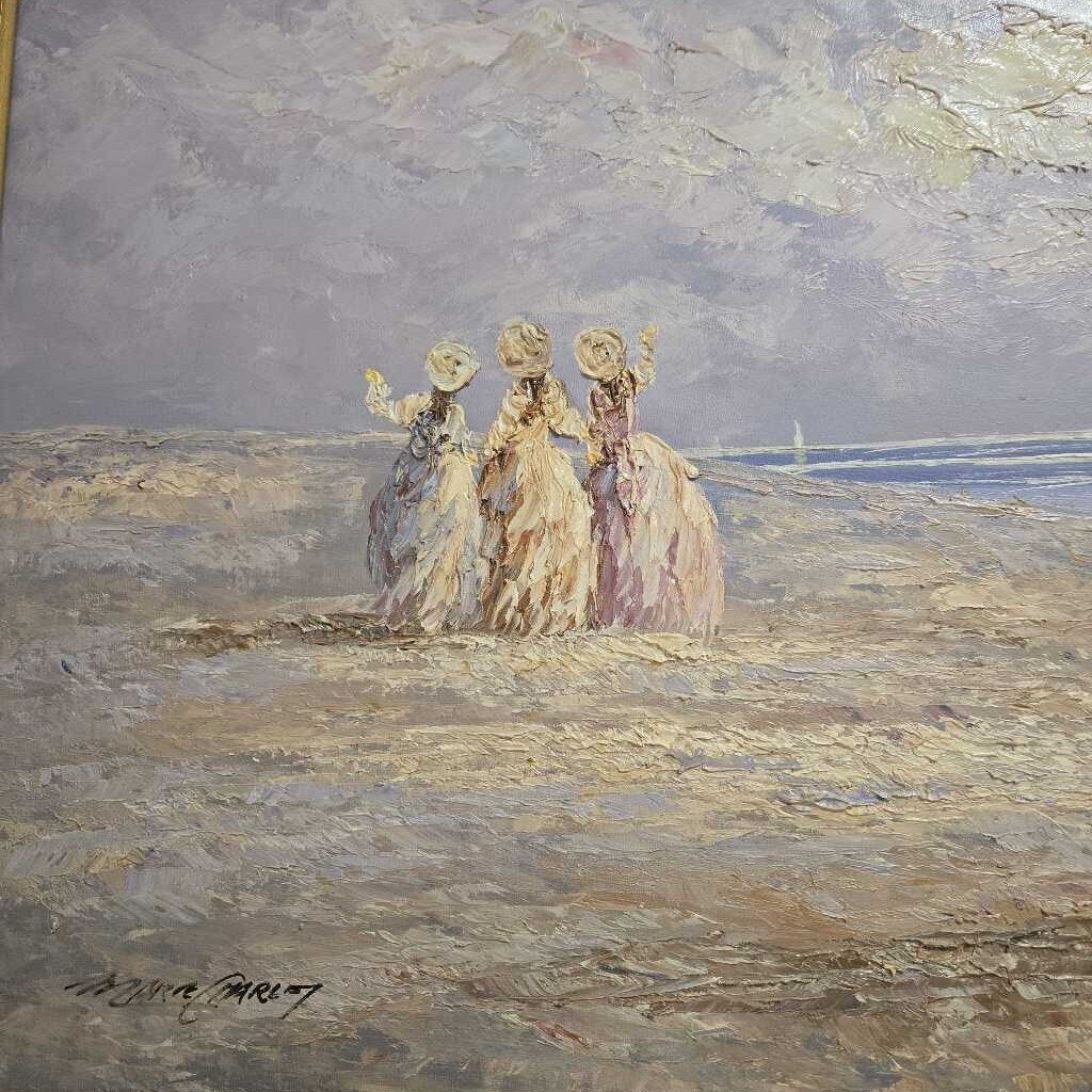 VTG MARIE CHALOT BEACH SCENE OIL PAINTING
