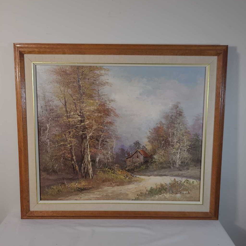 RUSTIC CABIN OIL PAINTING