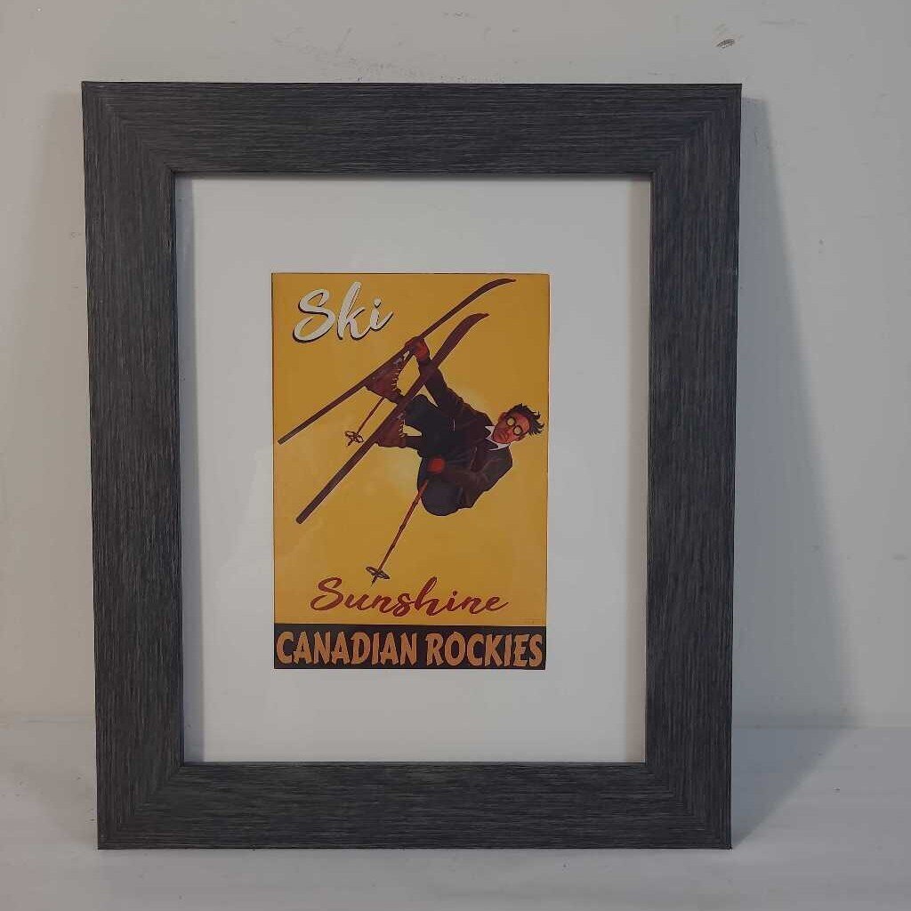 VTG FRAMED SKI SUNSHINE CANADIAN ROCKIES TRAVEL POSTER