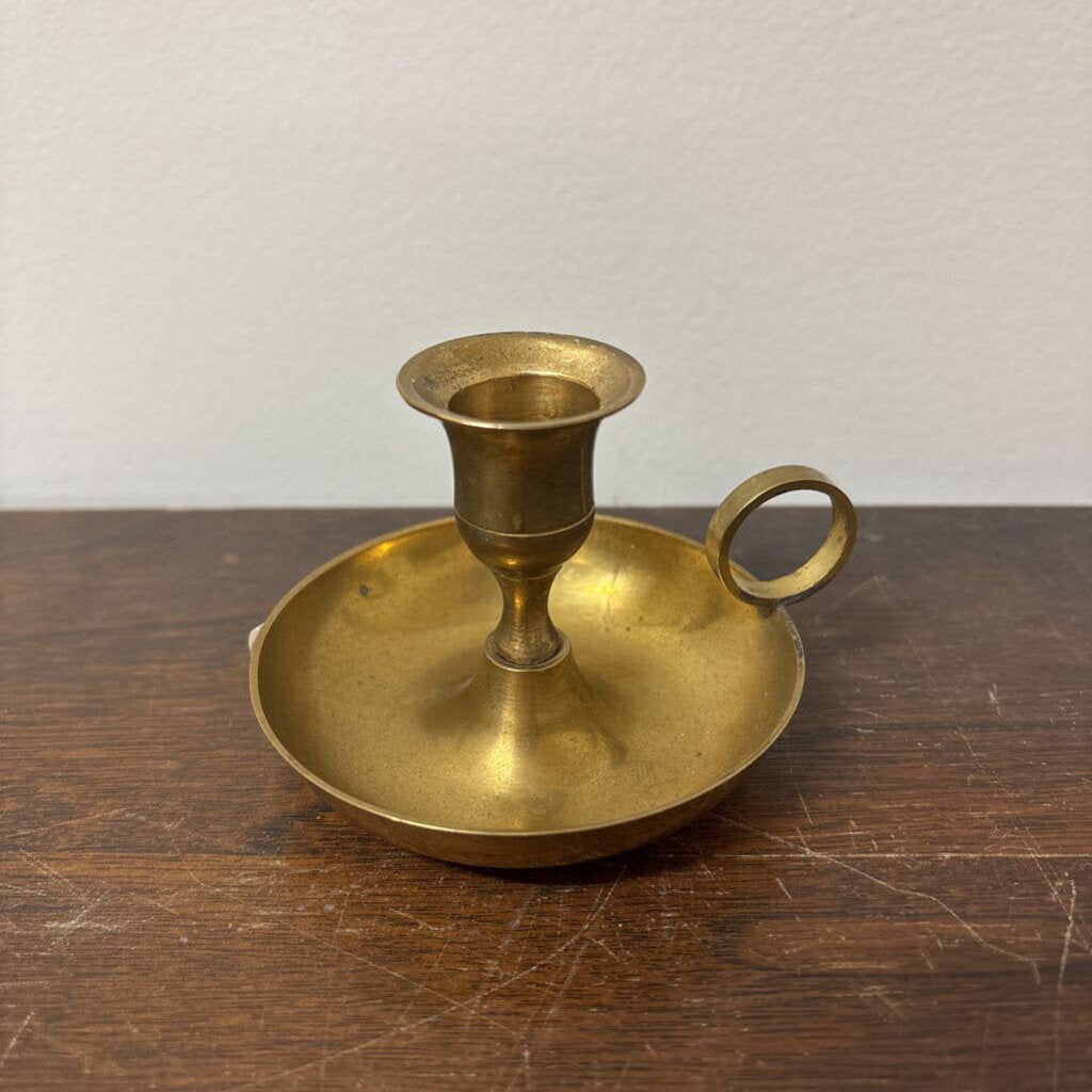 BRASS CHAMBERSTICK CANDLE HOLDER CIRULAR DRIP TRAY