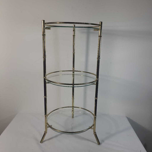 3 TIER BRASS & GLASS STAND