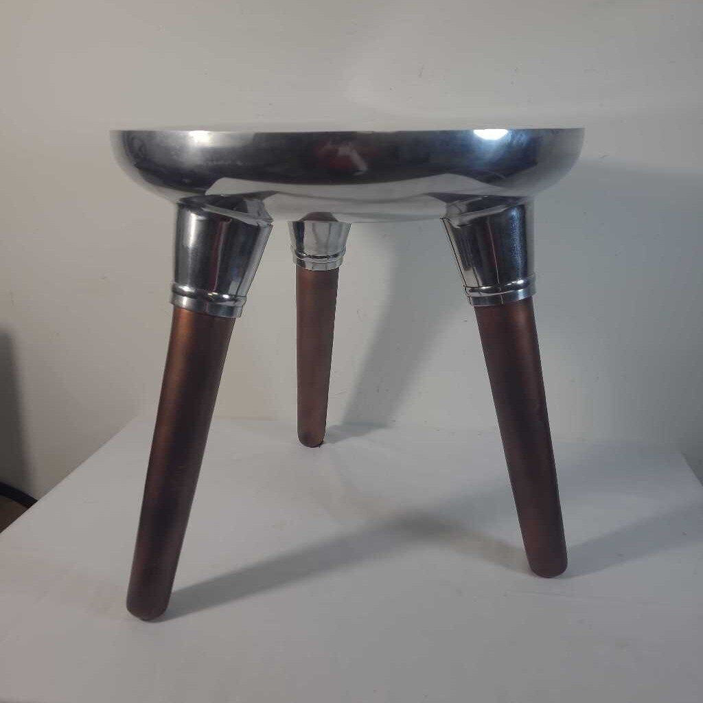 CHROME STOOL/SIDE TABLE W/COPPER LEGS