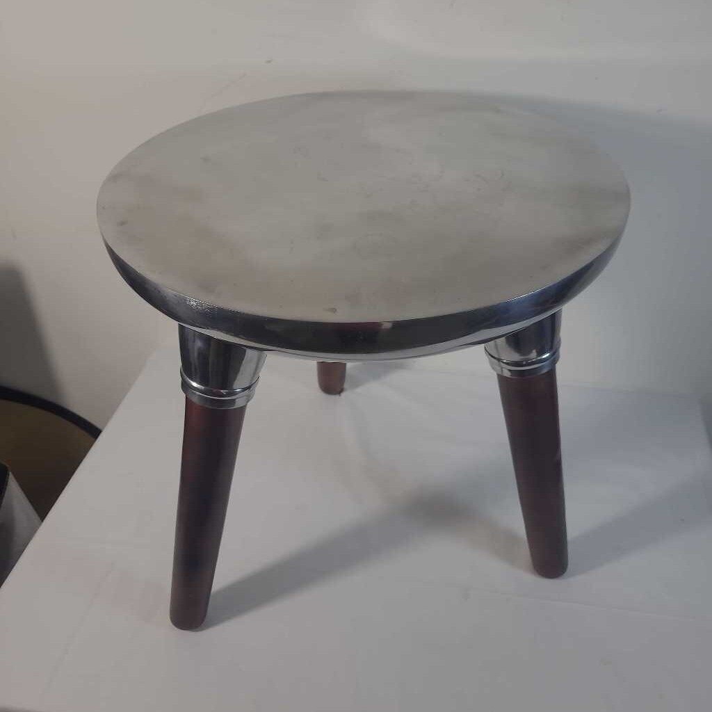 CHROME STOOL/SIDE TABLE W/COPPER LEGS