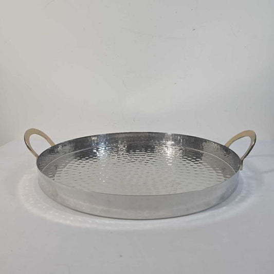 CHROME PUNCHED TRAY W/GOLD HANDLES
