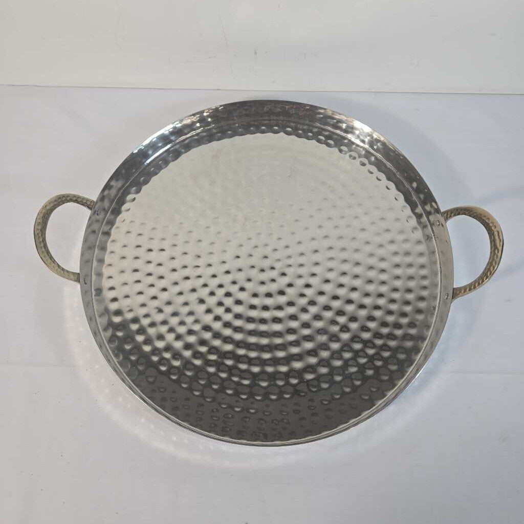 CHROME PUNCHED TRAY W/GOLD HANDLES