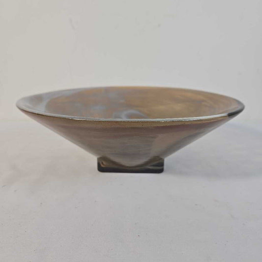 BROWN & WHITE BLOWN GLASS DISH