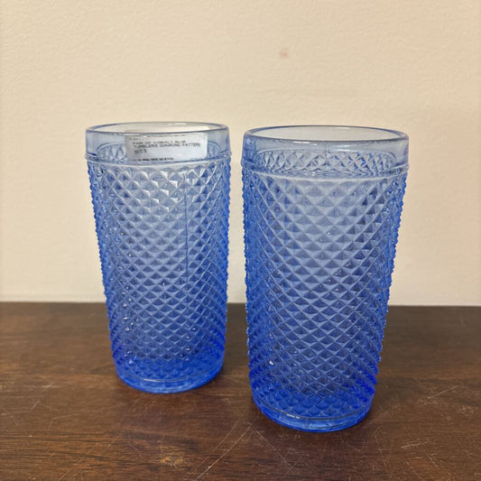 PAIR OF COBALT BLUE TUMBLERS DIAMOND PATTERN 1970'S