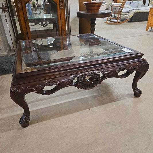 ORNATE GLASS TOP COFFEE TABLE