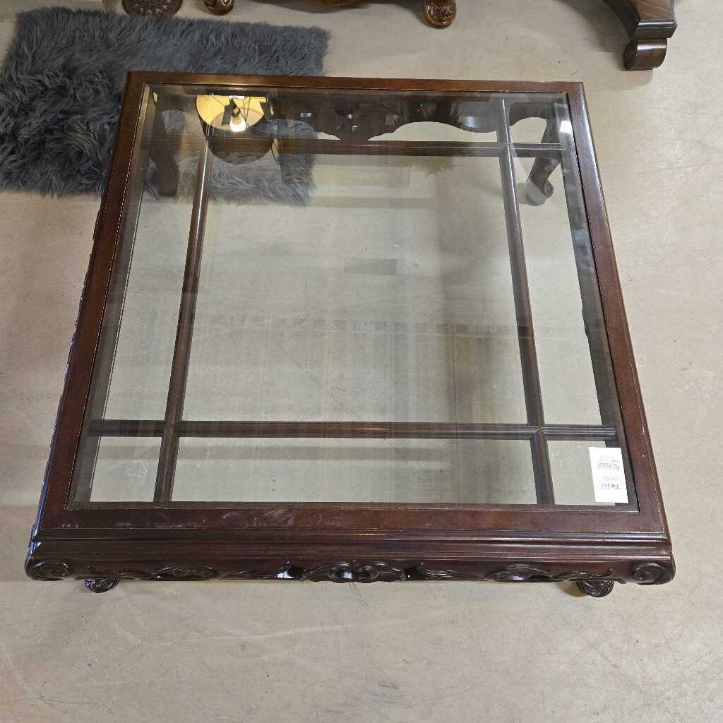 ORNATE GLASS TOP COFFEE TABLE