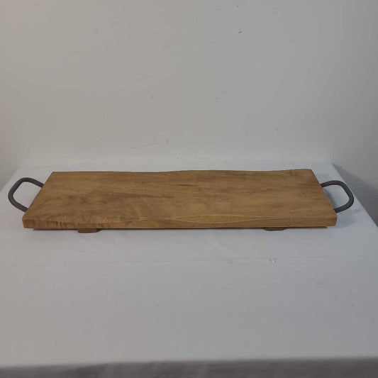 RECTANGULAR WOODEN TRAY W/METAL HANDLES