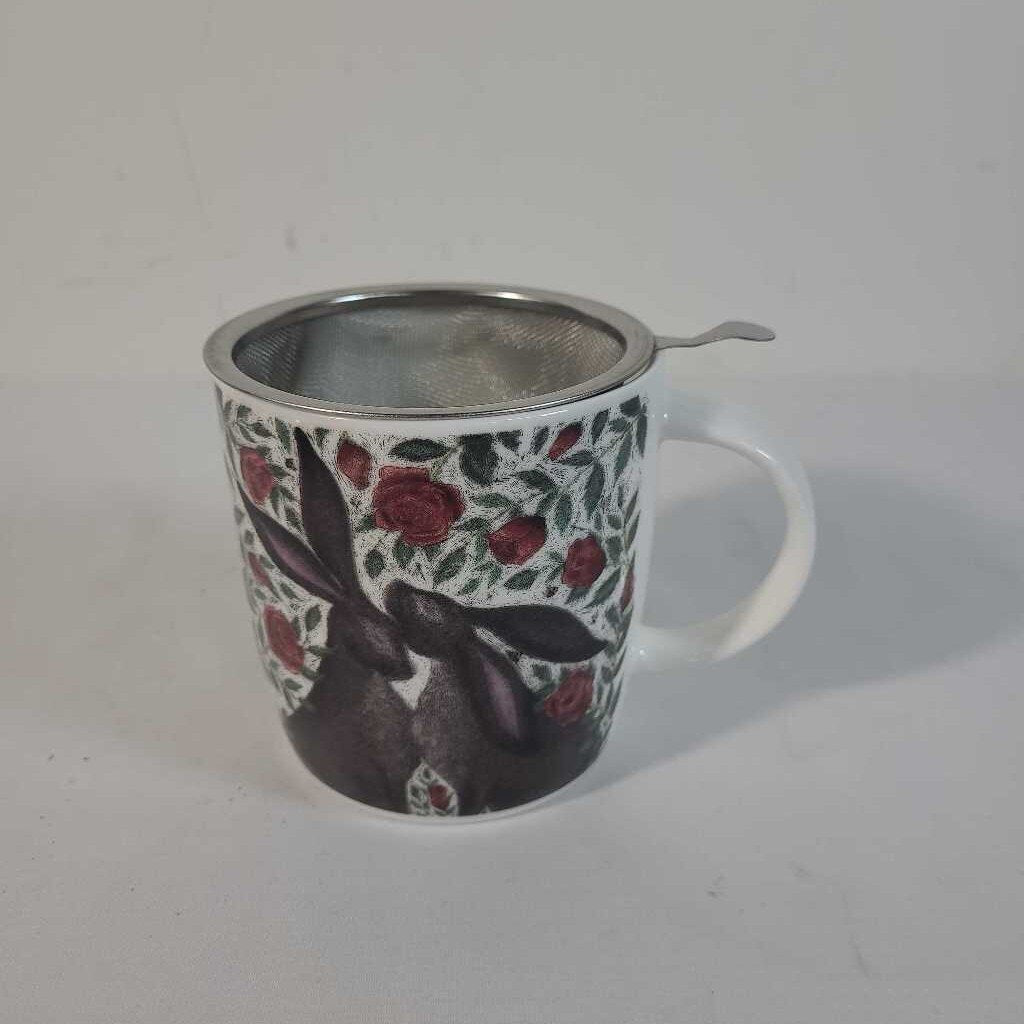 RABBITS & ROSES MUG W/STRAINER