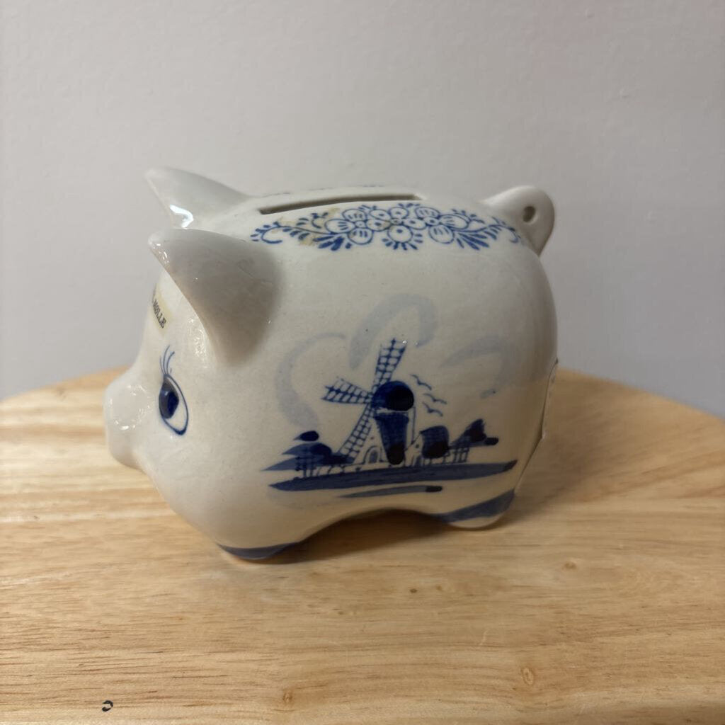 DELFT PIGGY BANK POTTERY GLAZED HANDPAINTED FRON DYBBOL MOLLE DENMARK