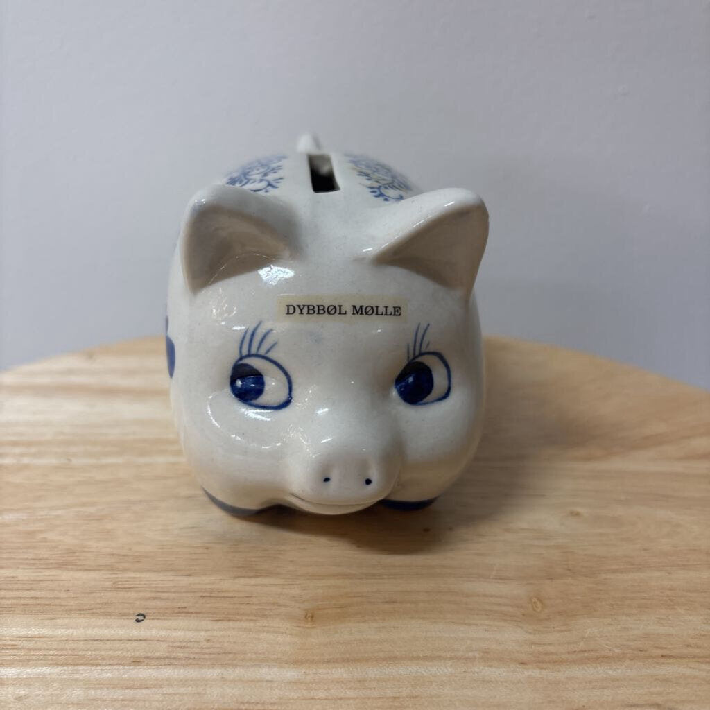 DELFT PIGGY BANK POTTERY GLAZED HANDPAINTED FRON DYBBOL MOLLE DENMARK
