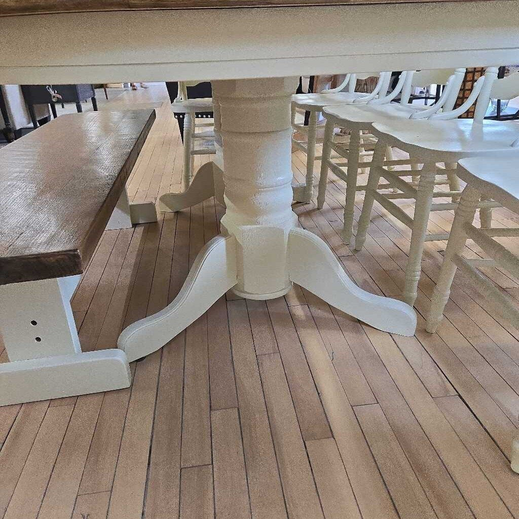 REFINISHED TABLE 6 CHAIRS & BENCH 24"LEAF