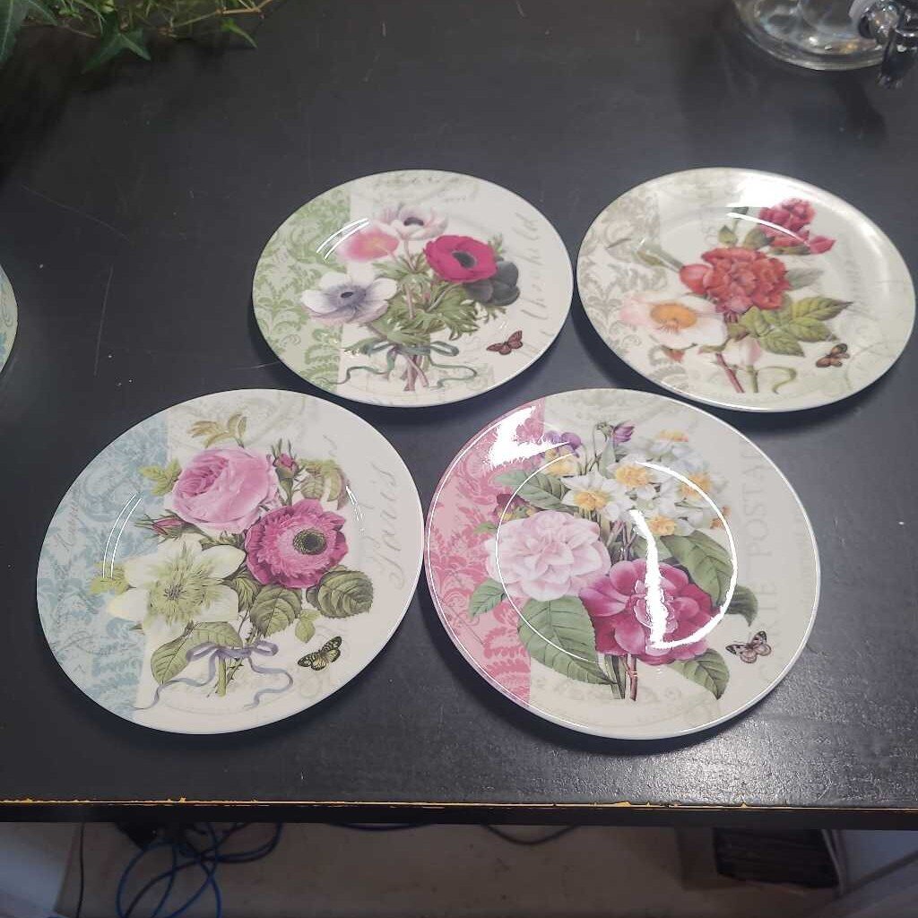 S/4FLORAL DESSERT DISHES W/ BOX