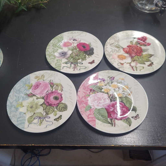 S/4FLORAL DESSERT DISHES W/ BOX