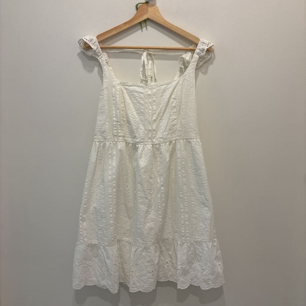 WHITE LIEN MINI DRESS WITH LACE