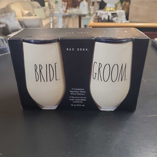 RAE DUNN BRIDE & GROOM WINE GLASSES
