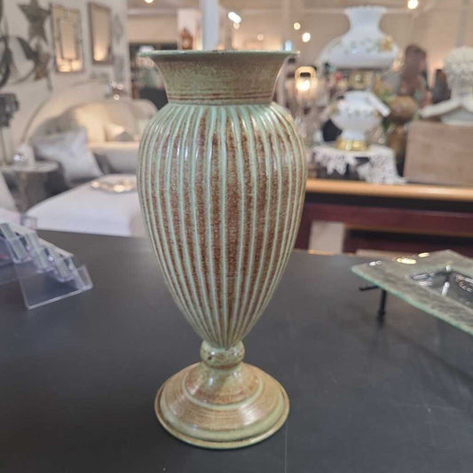 GREEN/ BROWN TIN VASE