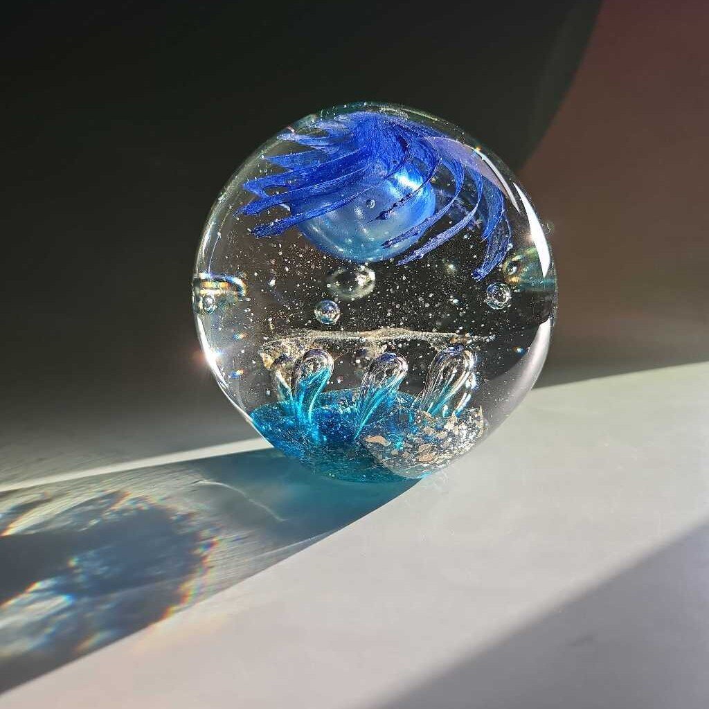 Blown Glass Paper Weight Blue