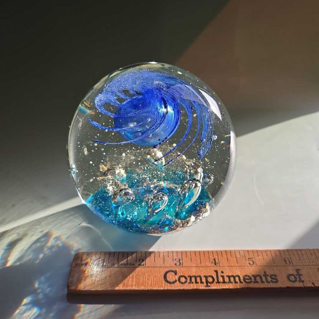 Blown Glass Paper Weight Blue