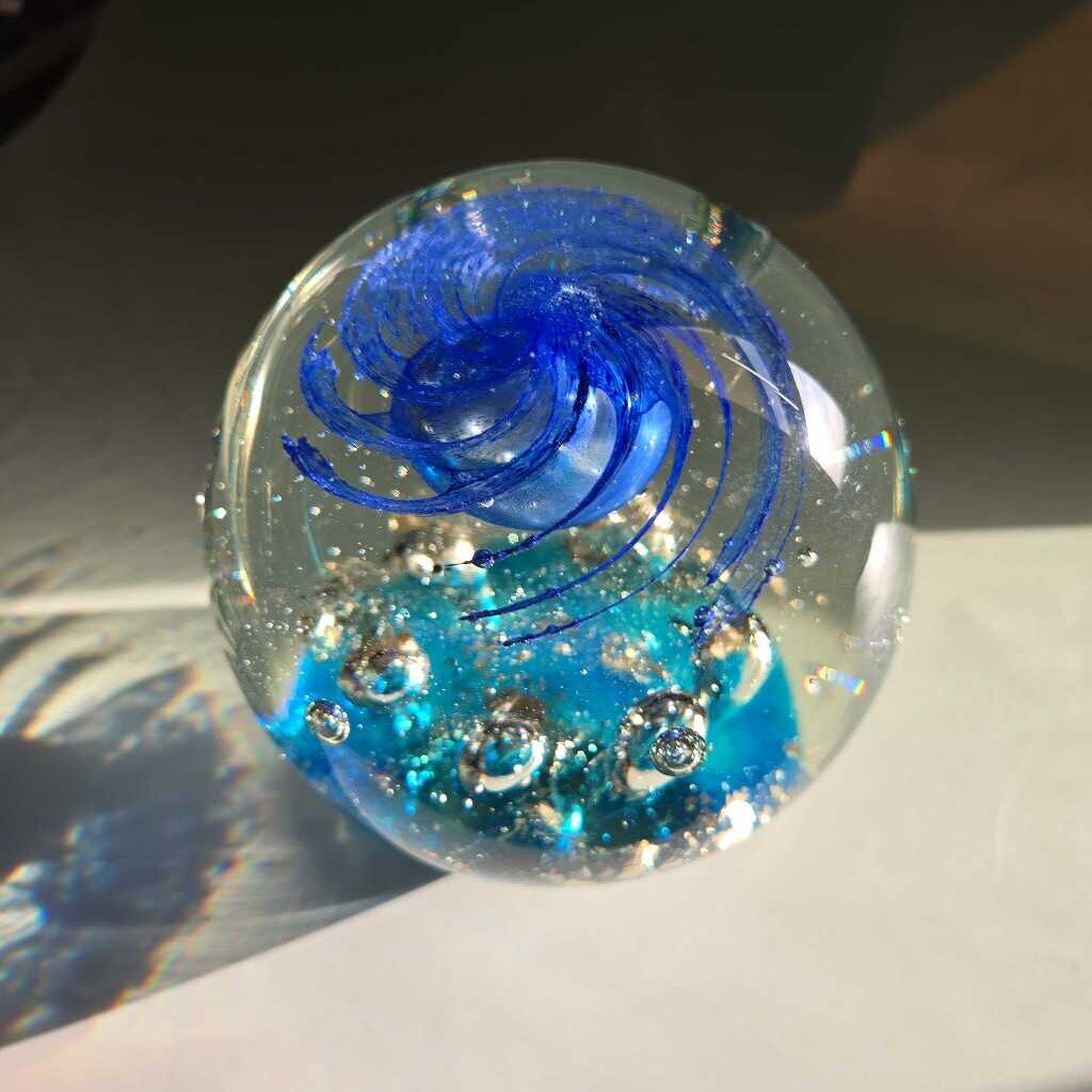 Blown Glass Paper Weight Blue