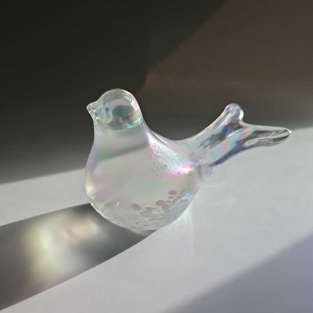 Irridecent Blown Glass Paperweight Bird
