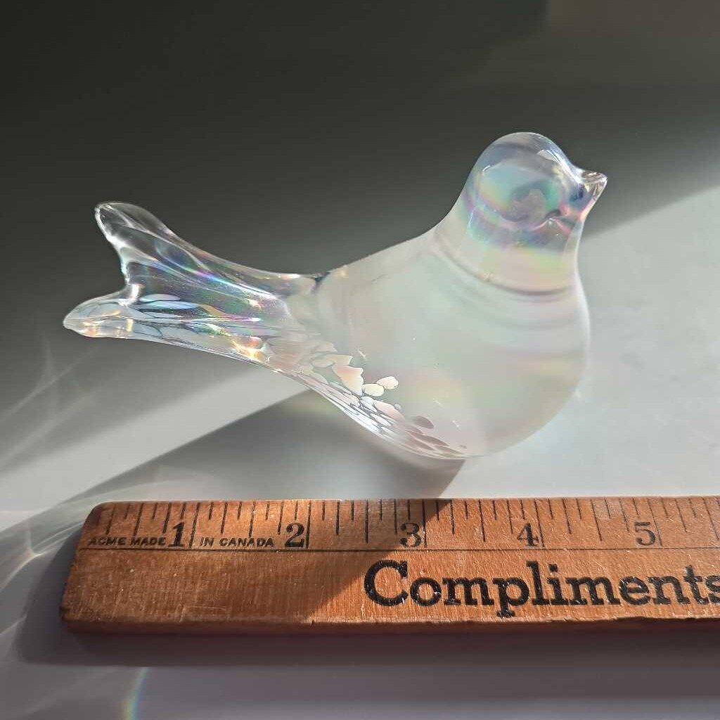 Irridecent Blown Glass Paperweight Bird