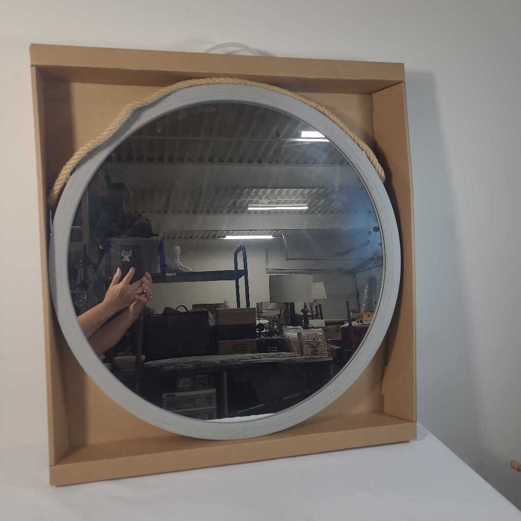 ROUND GREY WASHED ROPE MIRROR