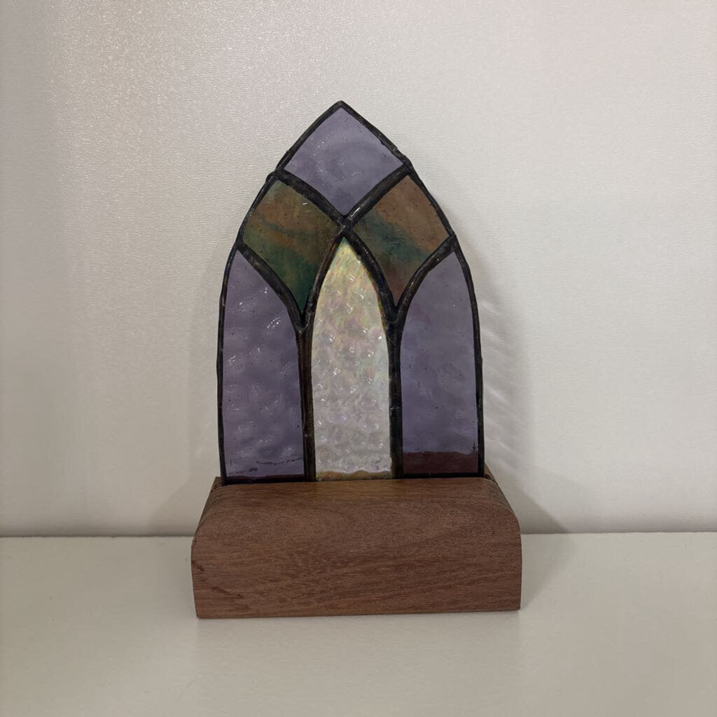 Mini Cathedral Stained Glass Window w/ stand.