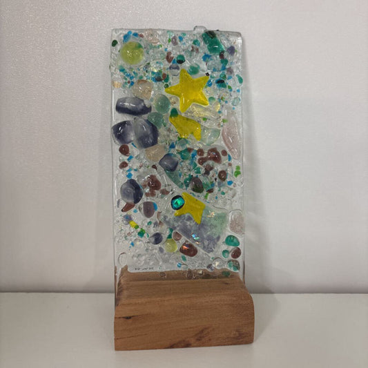 Fused Glass Celestial Panel w/ stand