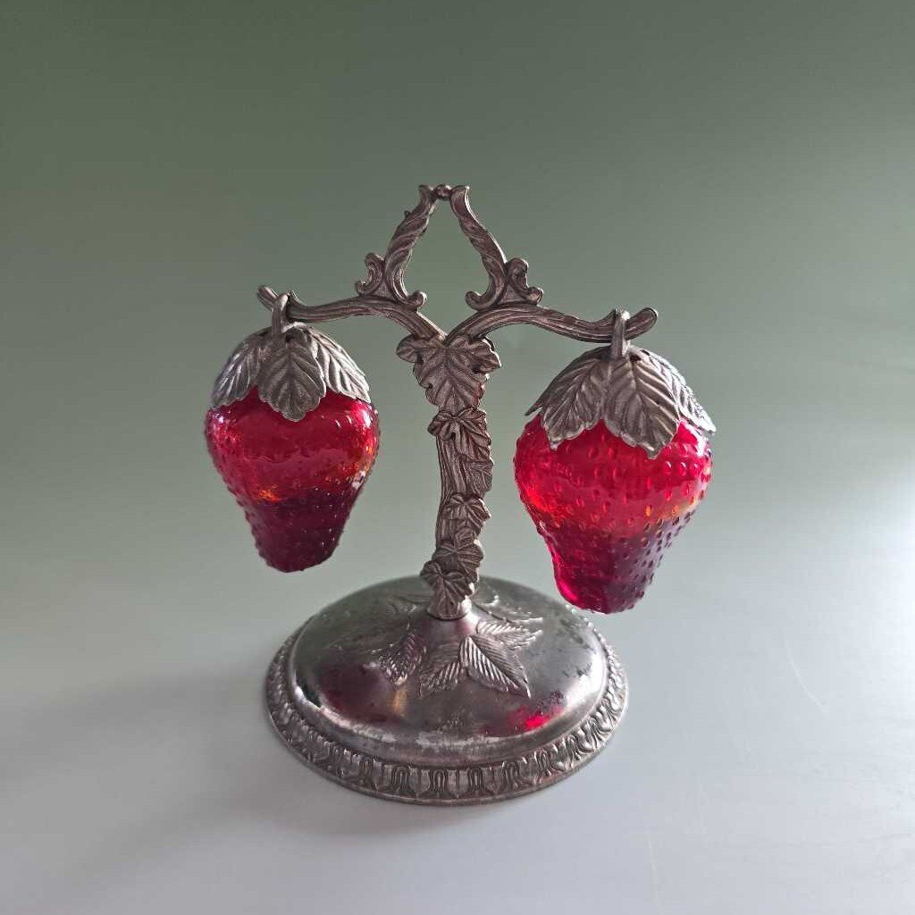 1960s Cadmium Glass Strawberry Salt & Pepper Shakers