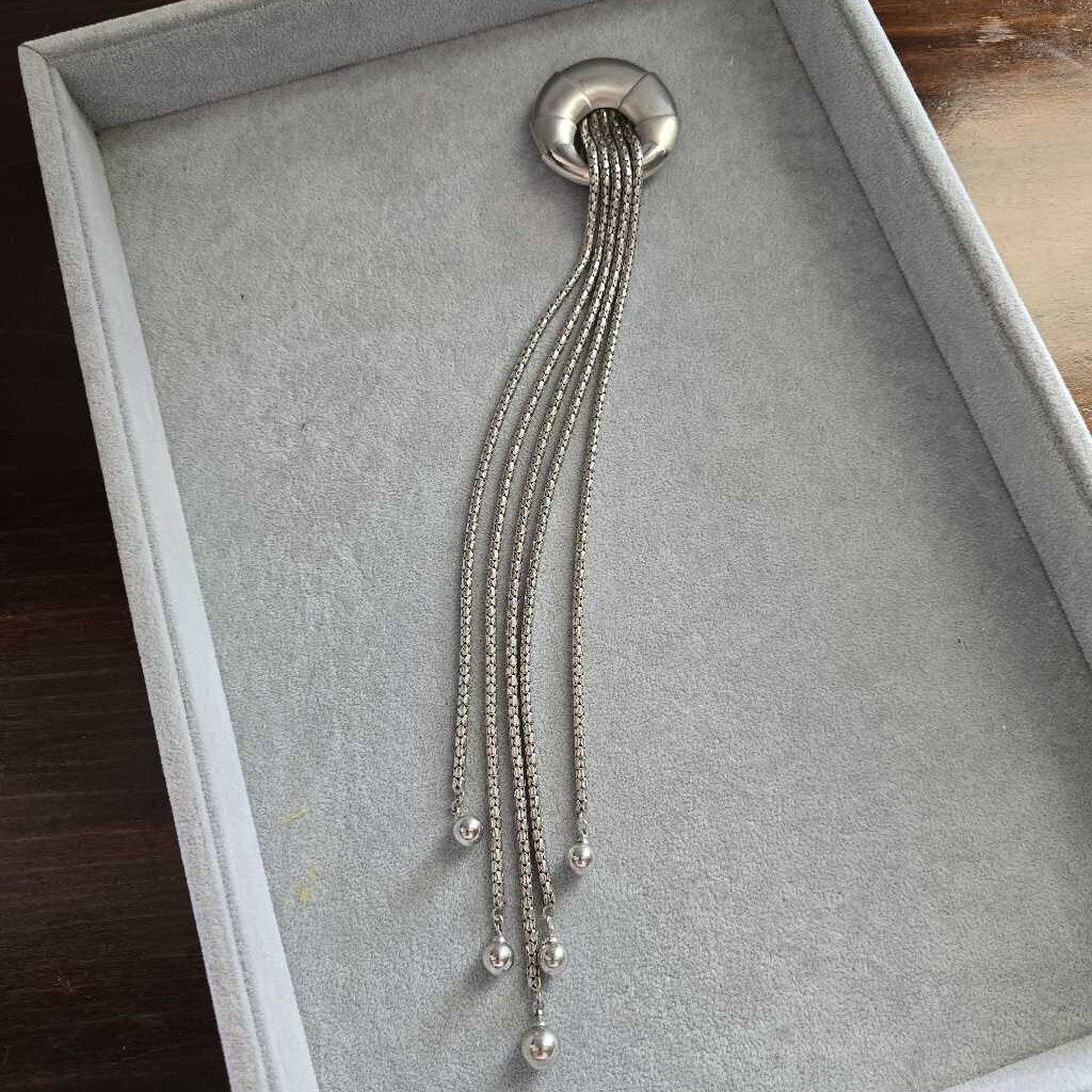 RARE 1930s SIlver Tone Tassel Scarf/Dress Clip