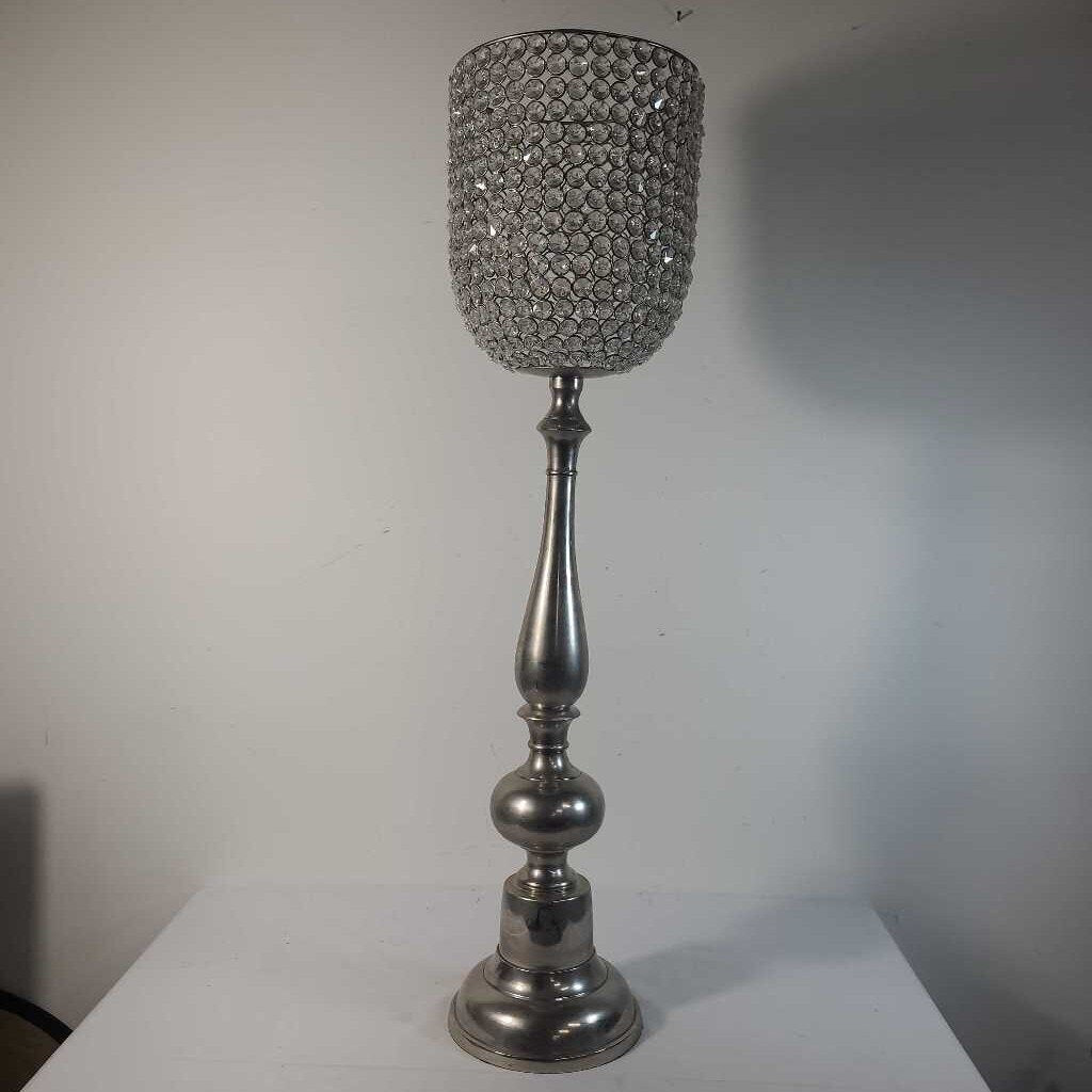PEWTER BASE GEM STONE CANDLE HOLDER