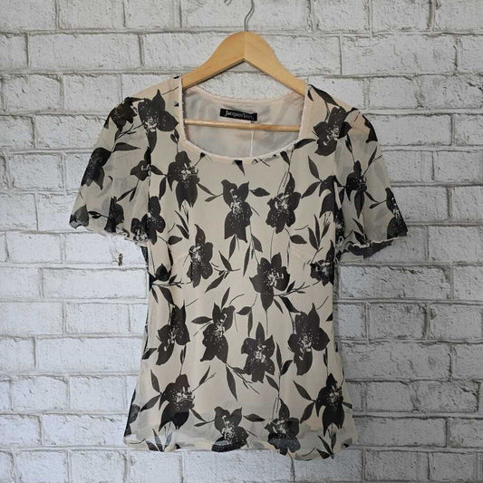 Vintage Jacques Vert Beige Floral Top Sz10