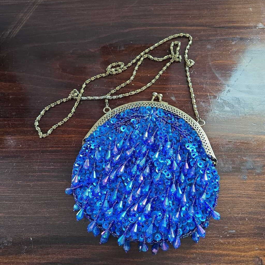 Vintage Blue Beaded Cocktail Purse