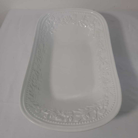 WHITE SERVING BOWL W/ EMBOSSES FLORAL PATTERN