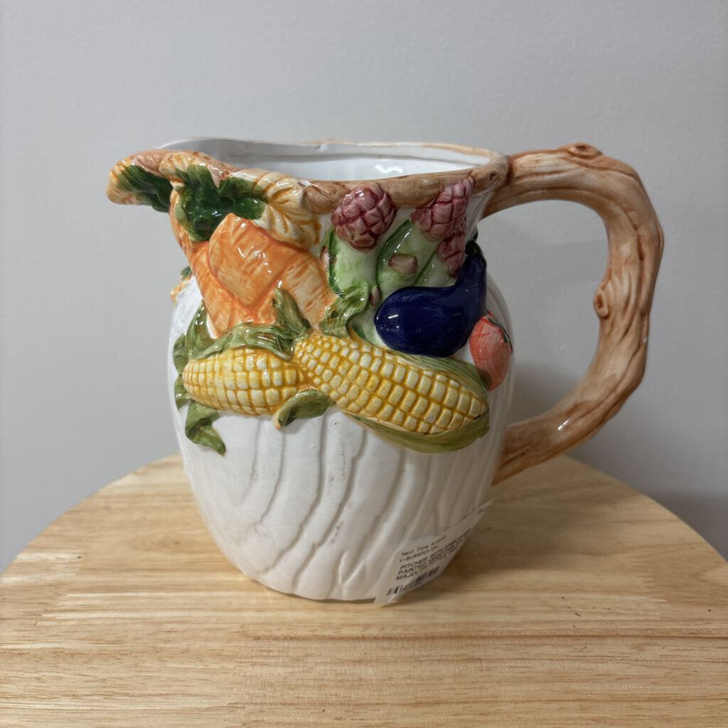PITCHER WITH EMBOSSED HAND PAINTED VEGETABLES IN MAJOLCA STYLE 1994