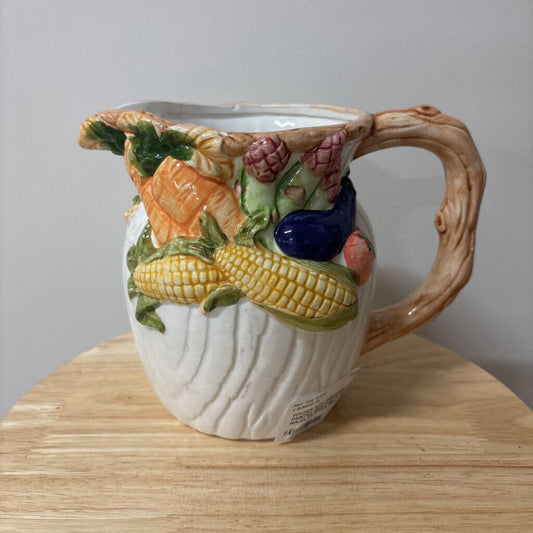 PITCHER WITH EMBOSSED HAND PAINTED VEGETABLES IN MAJOLCA STYLE 1994